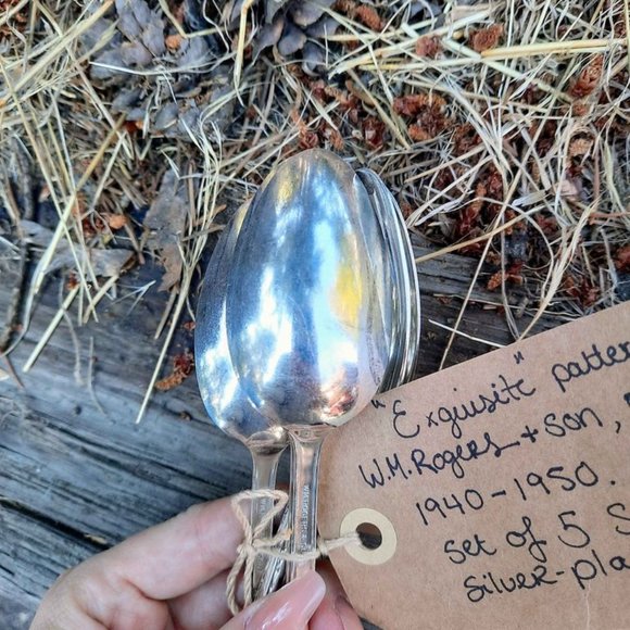 Set of 5 Antique 'Exquisite' silverplate tablespoons - Picture 3 of 4